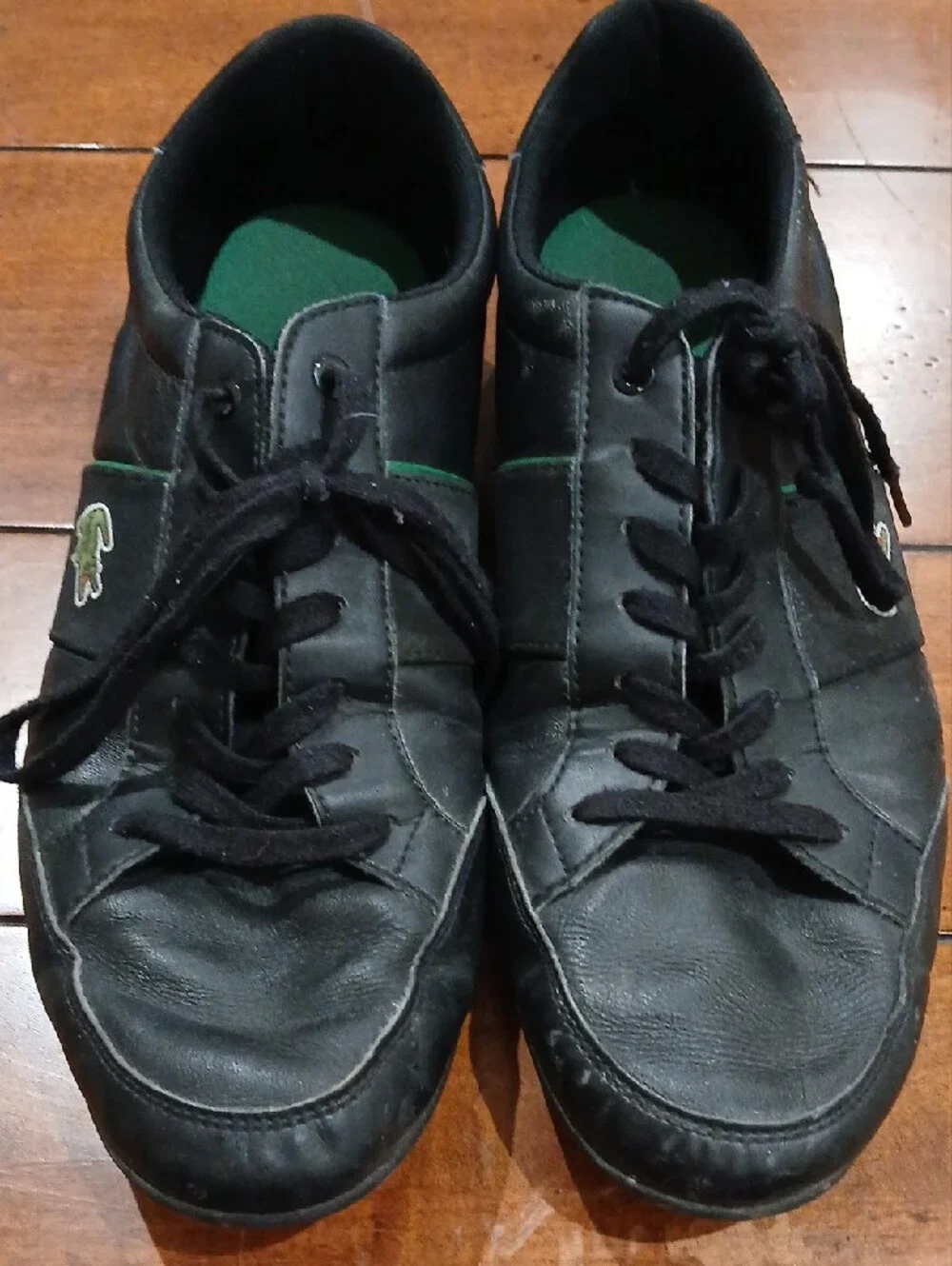 Lacoste Men’s Black Leather Sneakers with Green Inners and Trim